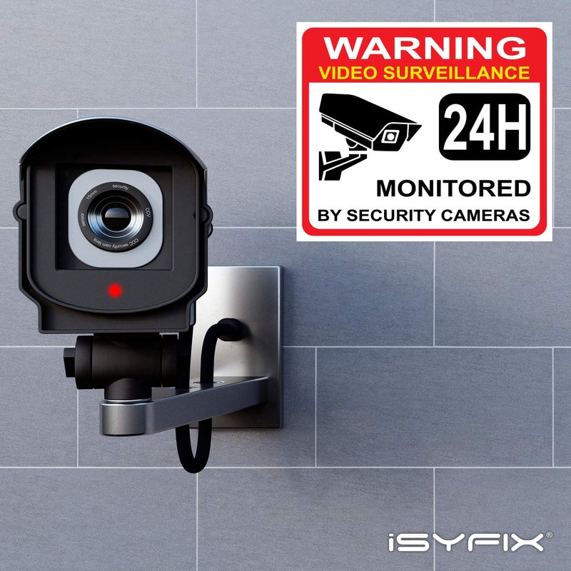 iSYFIX Video Surveillance Warning Sign Sticker - 4 Pack 7x6 inch â€“ Premium Self-Adhesive Vinyl, Laminated for Ultimate UV Protection, Weather, Scratch, Water & Fade Resistance, Indoor & Outdoor - Image 4